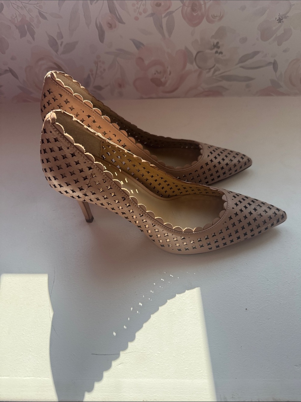 Ann Taylor Blush Scalloped Pointed Toe Pumps